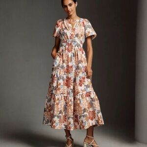 Anthropologie The Somerset Maxi Dress In Botanical Floral Pattern Size Small